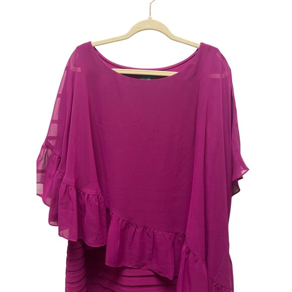 Adrianna NWT Papell Pink Sangria Banded Sheath Chiffon Ruffle Cape Dress - Picture 3 of 10